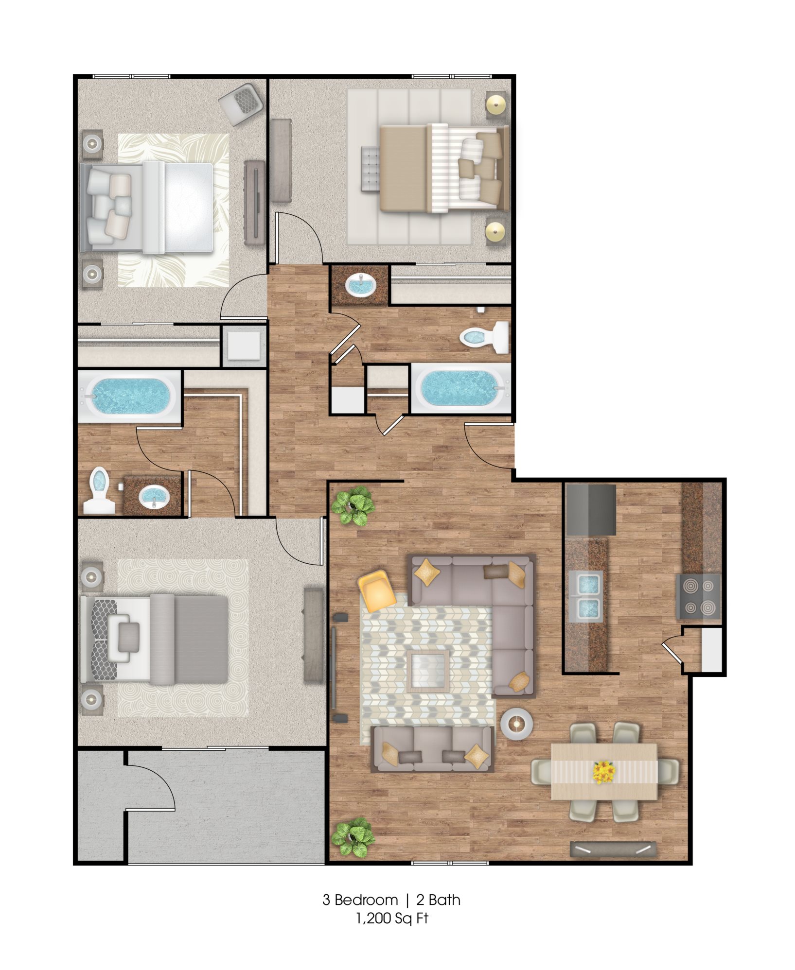 3 Bedroom 2 Bathroom Floor Plan 5